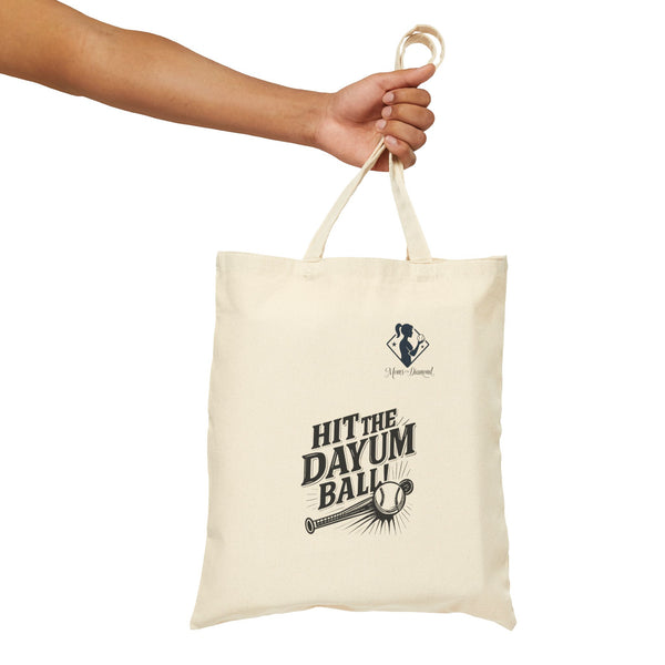 Hit the Dayum Ball Canvas Tote Bag - Fun Sports-Themed Shopping Bag